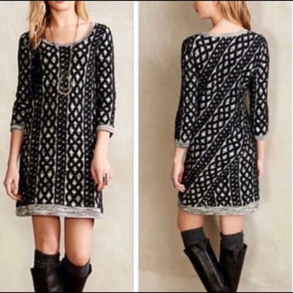 Anthropologie Dresses & Skirts - Anthro Moth Grey Chain Pattern Sweater Dress